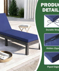 Outdoor Chaise Lounge Cushions Navy Blue Waterproof And Fade Resistant With Easy Care Removable Cover And Ties on chair.