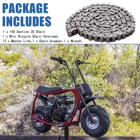 Beefed Up 35 Chain 140 Links Mini Bike Chain Tensioner For Go Karts And Mini Bikes Compatible With 79Cc Through 212Cc Engines