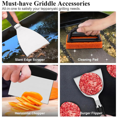 27 Piece Flat Top Grill Accessory Kit For Blackstone Outdoor Griddle Grillin Essentials with burger flipper and chopper