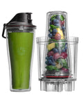 Personal Cup Adapter Kit For Full Size Blenders, BPA Free And Dishwasher Safe, cup with smoothie, and cup with fruits inside