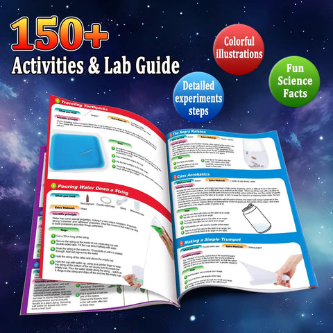 150 Experiments Science Kit For Kids Hands On Chemistry And Physics Lab Set With Volcano Eruptions, open activity guide