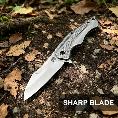 EDC Pocket Knife With 3.5 Inch Flipper And Liner Lock 420C Stainless Steel Blade on forest ground