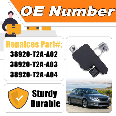 Premium Battery Current Sensor Straight Up Compatible With Honda Accord 2013 Through 2017 And Acura Rlx 2014 Through 2017 Direct Fit Replacement 38920 T2A A02 with OE part numbers.