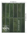 Peel And Stick Backsplash Tile Set, 5 Sheets Of 11.43 X 9 Inches, 3D Adhesive, No Glue Needed, Quick Install For Kitchen And Bathroom, Sefrou Green Finish, showing tile size and dimensions.