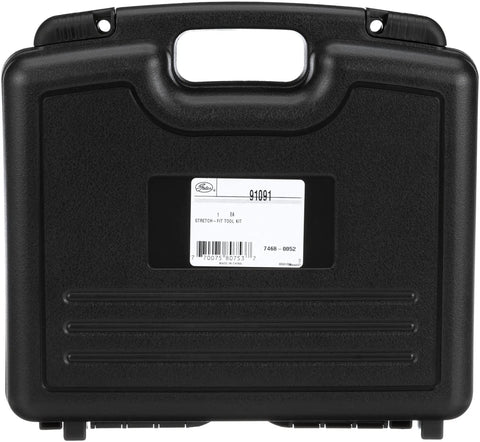 Black carrying case for Stretch Fit Belt Tool For Easy No Brainer Damage Free Belt Installations and Fast Precise Automotive Maintenance