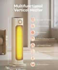 25 Inch Infrared Space Heater 1500W With Remote For Fast Warm Up, showing heater design and safety features in a room.