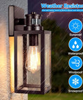 Outdoor Wall Lantern With Motion Sensor For Dusk To Dawn Auto Brightness Waterproof Anti Rust Sconce With Seeded Glass.