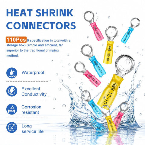 Snap Up This Hella Rock Solid 110 Piece Heat Shrink Wire Connectors Kit With Durable Tinned Copper Terminals built tough, colorful water-resistant connectors.