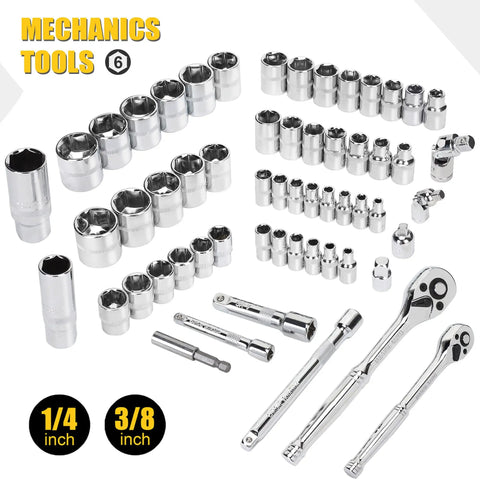 Assorted mechanics tools from 467 Piece Household Tool Set For Home And Garage Ready Projects In A 16 Inch Tool Bag with Heavy Duty Kit
