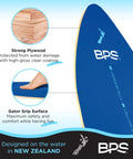 Shaka 35 Inch Skim Board With Epoxy Coated Wood Deck And Traction Pad No Wax Needed Built In Nose Rocker For Easy Turns And Quick Maneuvers Ideal For Kids And Adults Dark Blue Skimboard overview with plywood insert.