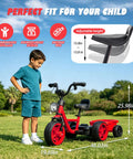 12V Kids Ride On Electric Tricycle With Stable Triangular Frame And Low Center Of Gravity, Adjustable Seat, Wide EVA Wheels, LED Headlight, Removable Storage Basket, Safe Easy Grip Pedals For Young Riders; boy shown for size