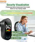 Plug In 3 In 1 Decibel Meter With Temperature And Humidity Reader on wall outlet, black digital sound meter for office noise monitoring