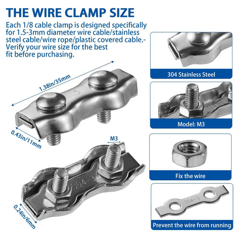Built Different 304 Stainless Steel Wire Rope Clips 12 Piece Double Bolt Cable Clamps Heavy Duty Rigging Hardware Legit Hold For Marine Fencing Automotive Towing And Home Projects 1/8 Inch