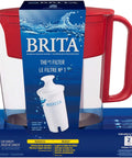 Slim 6 Cup BPA Free Water Pitcher With Filter For Tap Water Red, displayed in packaging with filter and product details visible