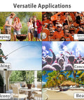 Collage showing versatile applications for Beefy Heavy Duty Oversized Camping Chair With Side Pocket And Cup Holder Portable Folding Outdoor Chair For Adults Up To 400 Lbs Perfect For Fishing Sports Camping And Weekend Trips.