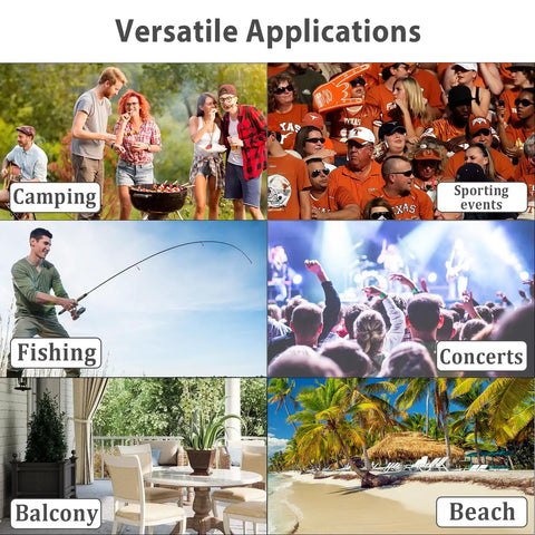 Collage showing versatile applications for Beefy Heavy Duty Oversized Camping Chair With Side Pocket And Cup Holder Portable Folding Outdoor Chair For Adults Up To 400 Lbs Perfect For Fishing Sports Camping And Weekend Trips.