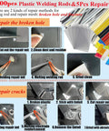 Image of a 2-in-1 plastic repair guide showing steps for using a 220W Plastic Welder Kit for car bumper repairs with detailed instructions.