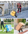 Heavy Duty Folding Hand Truck 180 Lb Capacity with telescoping handle and rubber wheels hauling items outdoors.