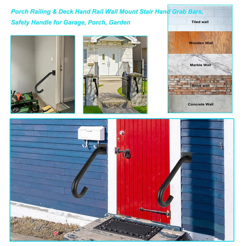 Tough As Nails Wall Mount Hand Rails For 1 To 3 Steps Heavy Duty Grade Steel Safety Grab Bar on a blue exterior wall.