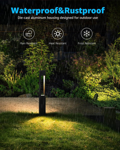 12 Pack Low Voltage Pathway Lights With 4 Spotlights Landscape Kit for path garden yard patio, black cast aluminum, waterproof