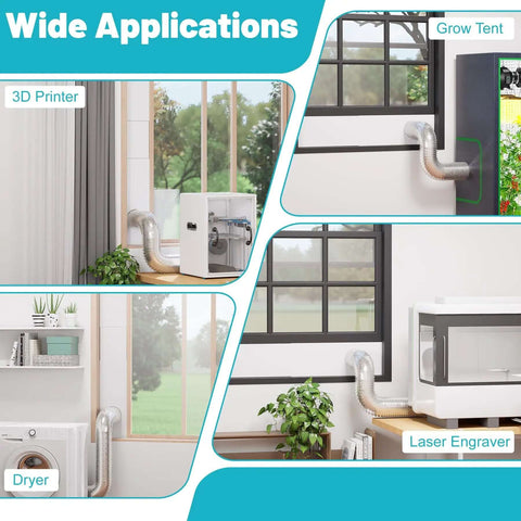 Window Vent Kit for 3 Inch and 4 Inch Ducts, Universal Vent Port installed in 3D Printer, Dryer, Laser Engraver, Grow Tent