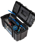 Open Advanced Mechanic Tool Kit AK5 in blue case with wrenches, sockets, Allen keys, and pliers visible for DIY and maintenance tasks