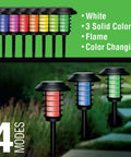 Color Changing Solar Pathway Lights Outdoor IP67 Waterproof Solar Powered Garden Lights 4 Pack showcasing solid colors and modes