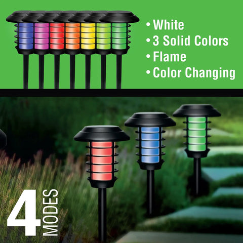 Color Changing Solar Pathway Lights Outdoor IP67 Waterproof Solar Powered Garden Lights 4 Pack showcasing solid colors and modes