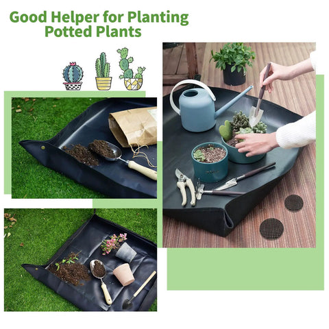 Foldable Plant Repotting Mat With 13 Piece Mini Garden Tools And 30 Pot Hole Mesh Pads, All In One Succulent Tool Kit