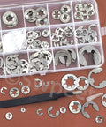 236 Piece 304 Stainless Steel E Clips And Internal Tooth Lock Washers Kit With Tweezers For Gear Repair visible in open box