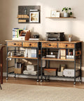Rolling Kitchen Island With Storage, Movable Cart With Two Drawers And Built In Outlet, Rustic Brown setup in home office