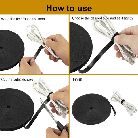 One Half Inch Reusable Hook And Loop Cable Ties Tape Double Sided Fastening Velcro Cable Management Roll Black 25 Yards High Tenacity Nylon No Fuss Setup Easy To Use For Neat Cable Bundles