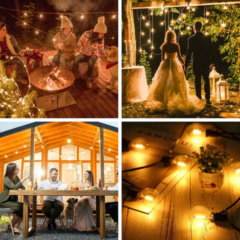 G40 Solar String Lights Outdoor 32Ft With 20 Plus 2 Shatterproof Edison Bulbs illuminating garden and wedding scenes
