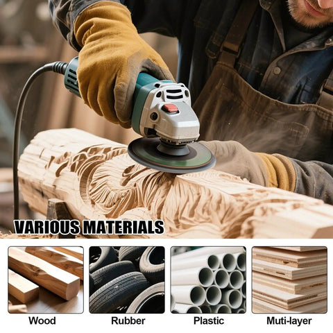 Wood Carving Disc Set For 4 Inch And 4.5 Inch Angle Grinders, 14 Piece Grinding Wheels Kit in use on wood material