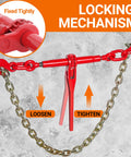 Heavy Duty Ratchet Chain Binders 2 Pack 9215 Lbs Working Load Limit Three Eighths To One Half Inch With G70 Hooks showcasing locking mechanism