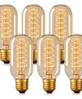 Vintage Edison Light Bulbs 40 Watt Incandescent Amber Glass Warm White 2700K E26 Base 6 Pack visible with glowing filaments