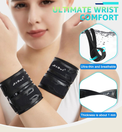 Person wearing Ultra Thin Wrist Wraps For TFCC Tears And Carpal Tunnel Adjustable Compression Wrist Support, black 2 pack.
