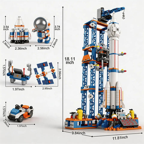 Space Rocket Building Kit For Kids Aged 6 To 14 With 1065 Pcs Spaceship Display Model Set detailed with sizes and parts