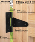 4 Inch T Strap Shed Door Hinges 4 Pack Heavy Duty Black Finish For Wooden Fence Gate Outdoor Barn Door Hardware 2mm installed