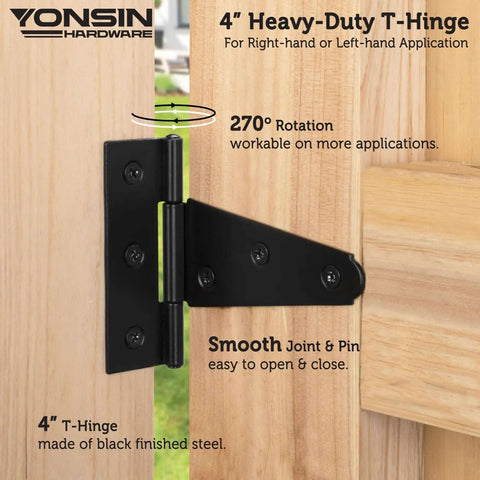 Installed Beefy 4 Inch T Strap Door Hinges 2 Pack Black Countersunk Holes For Shed Doors And Wooden Fences Outdoor Barn Gate Hardware