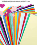 20 A4 glitter and colored cardstock sheets from Six Shape Hole Punch Set For Kids 1 Inch Shape Punches Flower Star Heart Butterfly Balloon Circle