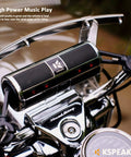 Beefed Up Dual Motorcycle Bluetooth Speakers Waterproof Radio Audio System With Built In Amplifier For ATV Scooter Bike 12 Volt Vehicle 3 Inch Metal MP3 Player Unit mounted on handlebars