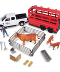 Totally Realistic Ranch Truck Playset With Lights And Sounds Cattle Trailer 18 Piece Farm Toy Set Articulated Animals Rancher Figure