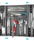 Expandable Kitchen Drawer Flatware Organizer Gray, Adjustable Cutlery Tray With 9 Compartments For Utensils And Silverware
