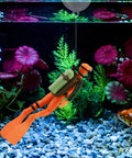 2 Pack Little Diver Floating Pendant Fish Tank Ornament for Creative Aquarium Decor with diver in orange suit near plants