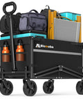 Heavy Duty Collapsible Wagon Cart That Hauls Up To 220Lb With All Terrain Wheels And 360 Degree Rotation Portable Utility Cart For Camping Beach Grocery Sports And Outdoor Shopping loaded with gear