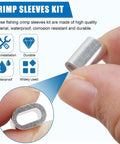 Close-up of aluminum barrel crimp sleeve from Tough As Nails Stainless Steel Fishing Crimping Pliers Kit for saltwater and freshwater use.
