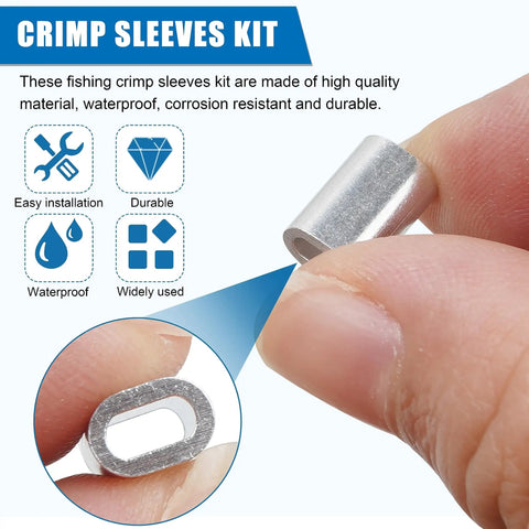 Close-up of aluminum barrel crimp sleeve from Tough As Nails Stainless Steel Fishing Crimping Pliers Kit for saltwater and freshwater use.