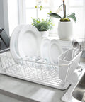 3 Piece Dish Rack Set With Cutlery Basket And Drainboard Tray Self Draining Open Wire Countertop Drying Rack In Chrome White