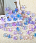 100 Pcs Cherry Blossom Acrylic Flower Beads For Jewelry Making And Bracelet Charms, Pink And Blue Gradient With Gold Edge